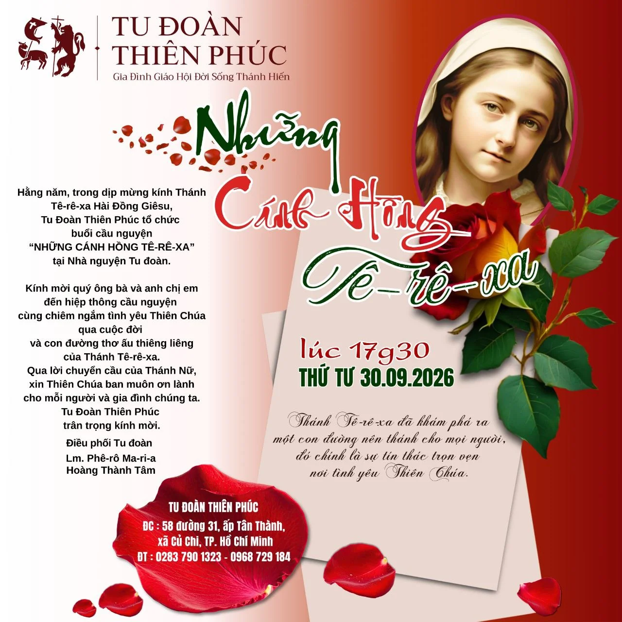 đăng ký tham dự đêm cầu nguyện những cánh hồng têrêsa